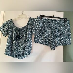 LOFT Green and White Patterned 2 piece set